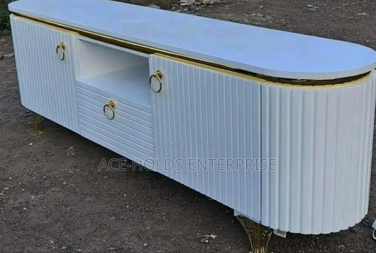 6 Feet Executive Modern Tv Stand With Gold Touch