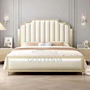 Home Bed; Elegant King Size Wooden Bed With Upholstered Headboard