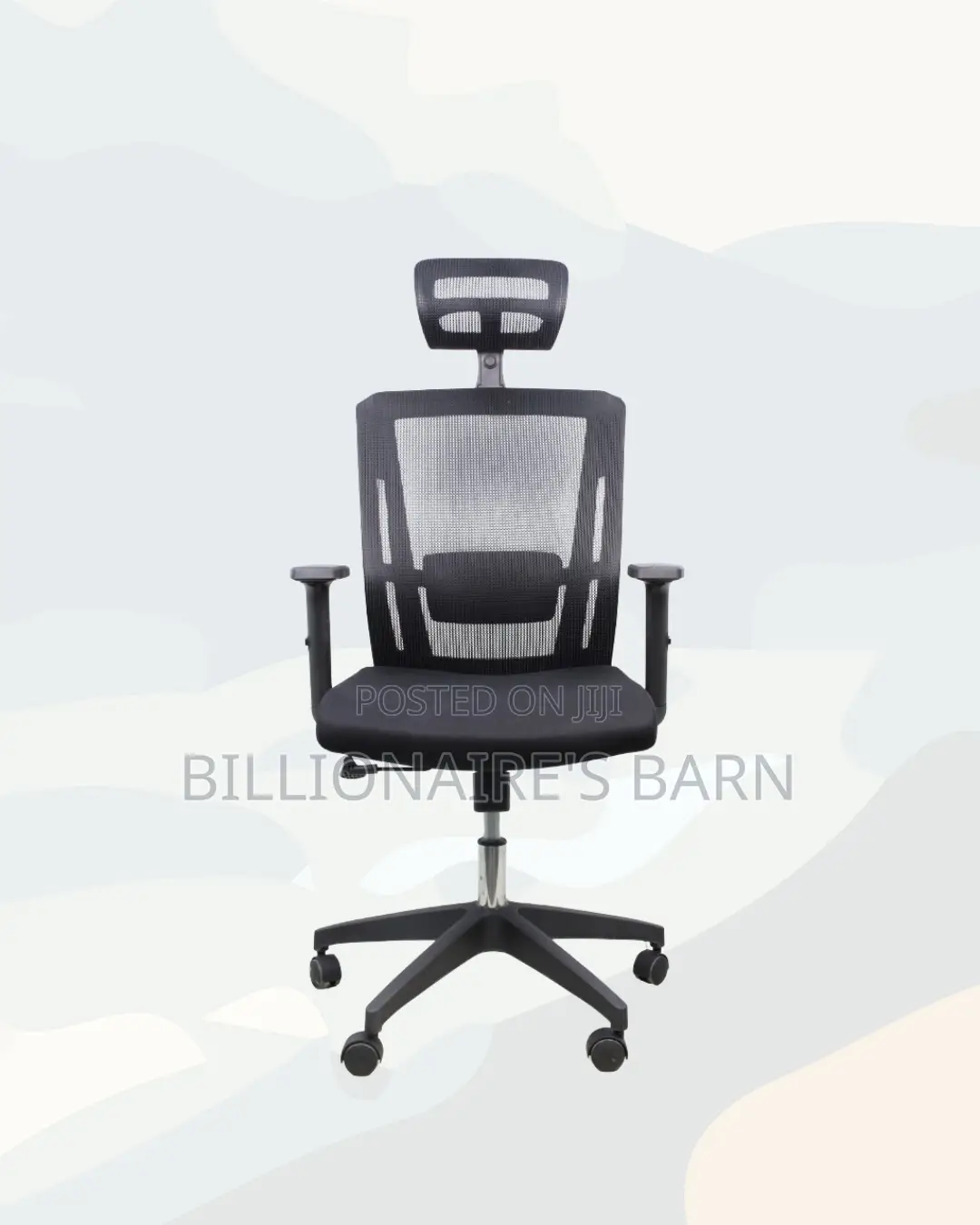 Black Mesh Office Chair Ergonomic Headrest With Nylon Base Support