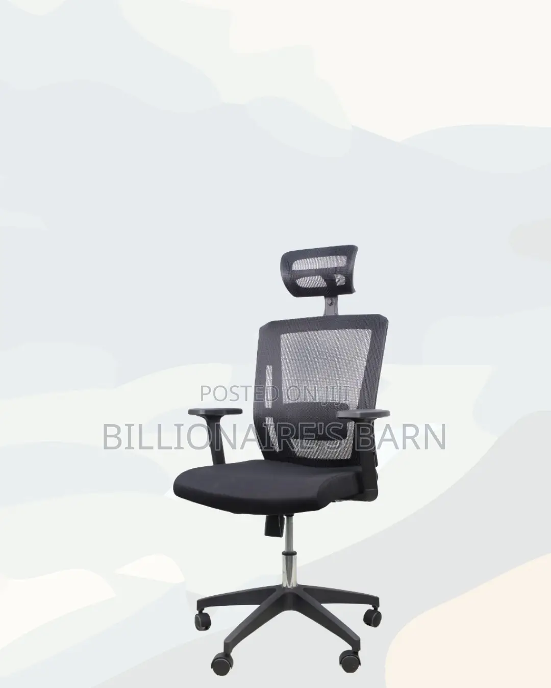 Black Mesh Office Chair Ergonomic Headrest With Nylon Base Support