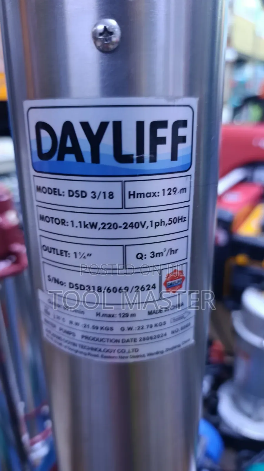 Dayliff 1.5hp Submersible Pump/129m Head 3/18 Dayliff Submersible Pump
