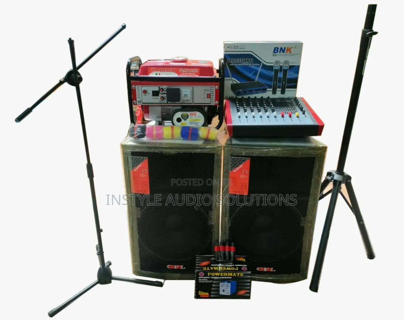 6 Channels Powered Mixer- 15" Mid Range Speakers 1.5 Kva Generator