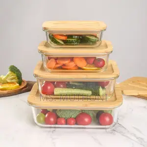 4 PCS Borosilicate Glass Containers With Air-Tight Bamboo Lids.