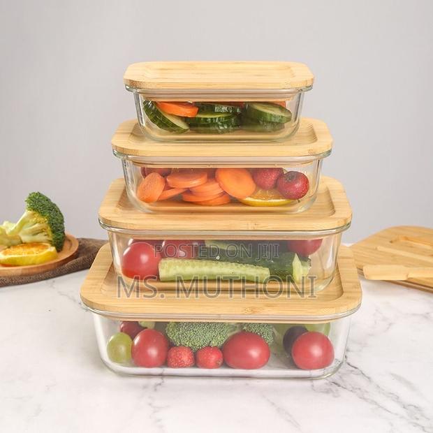 4 PCS Borosilicate Glass Containers With Air-Tight Bamboo Lids. - thumbnail 2