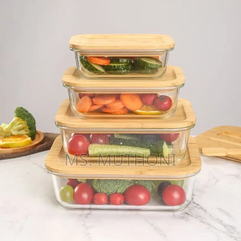 4 PCS Borosilicate Glass Containers With Air-Tight Bamboo Lids.