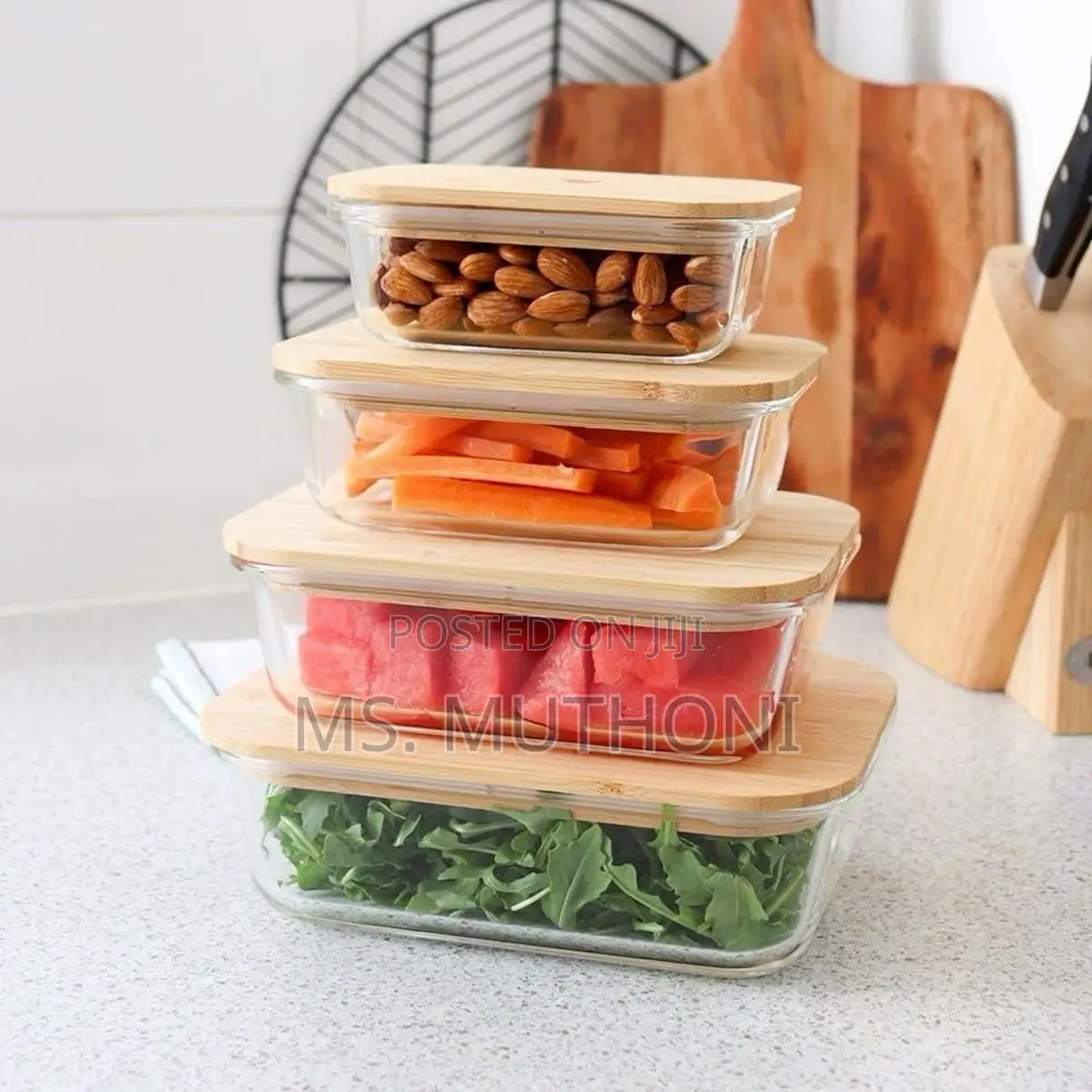 4 PCS Borosilicate Glass Containers With Air-Tight Bamboo Lids.
