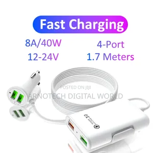 Multi Usb Port Backseat Clip Car Charger Extension Cord Long Cable