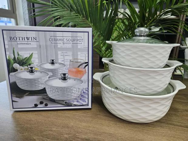 3 Pieces Set Ceramic Casserole Serving Dishes With Glass Cover - thumbnail 2