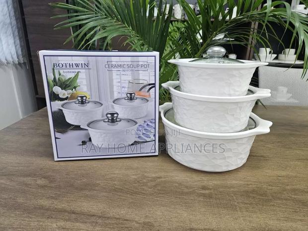 3 Pieces Set Ceramic Casserole Serving Dishes With Glass Cover - thumbnail 3