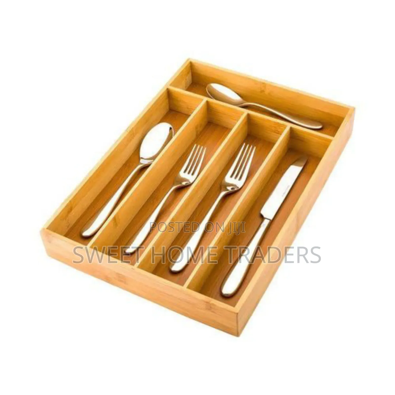5 Slot Bamboo Cutlery Organizer 33x24x4cm