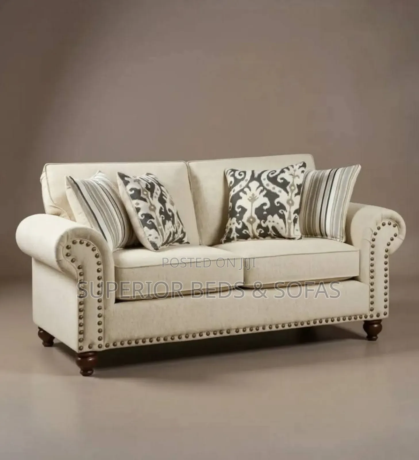 2 Seater Cream/Fabric Sofa