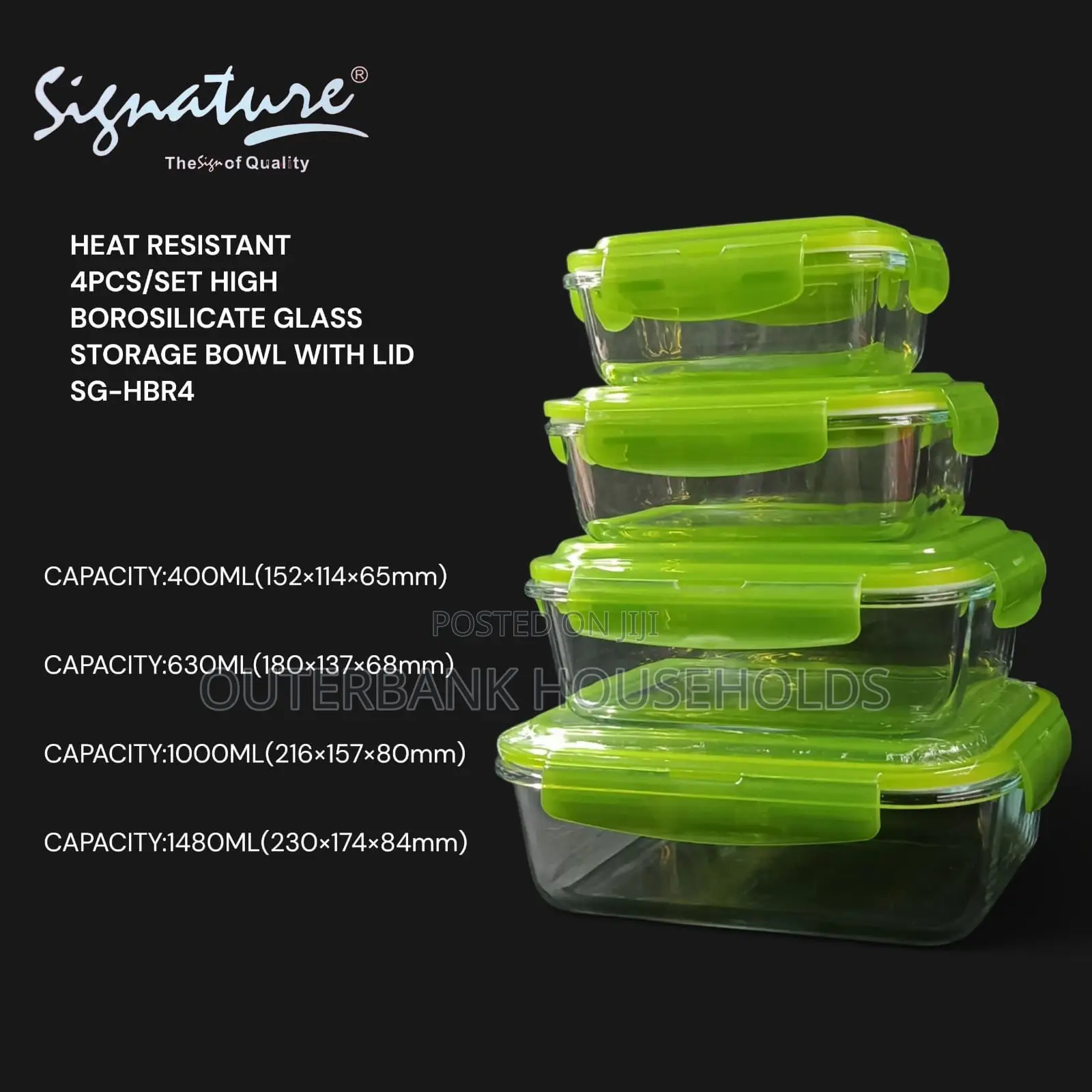 High Borosilicate 4pcs Glass Storage Bowl Rectangle With Lid