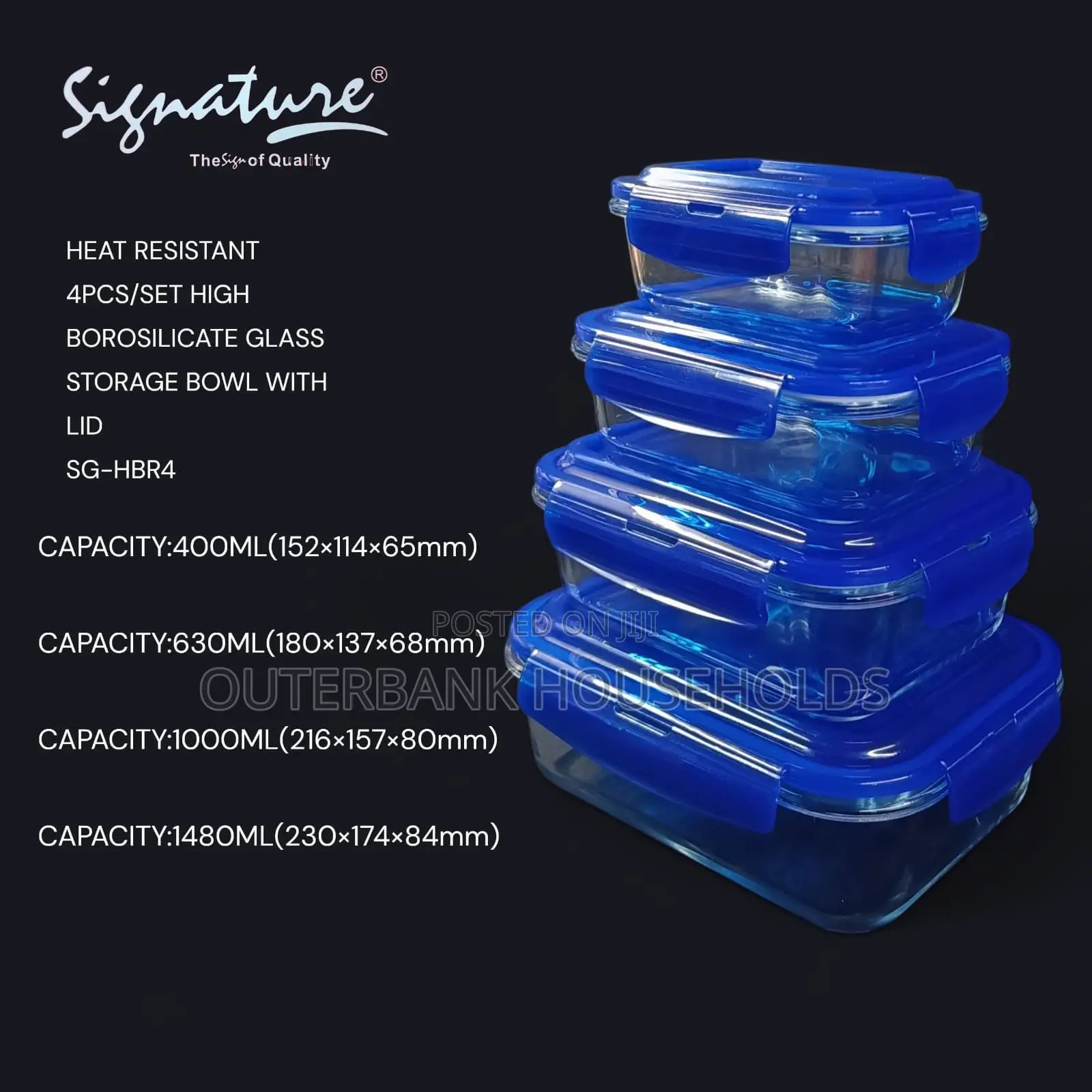 High Borosilicate 4pcs Glass Storage Bowl Rectangle With Lid