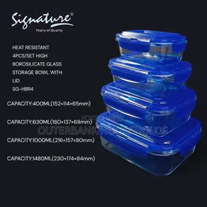 High Borosilicate 4pcs Glass Storage Bowl Rectangle With Lid
