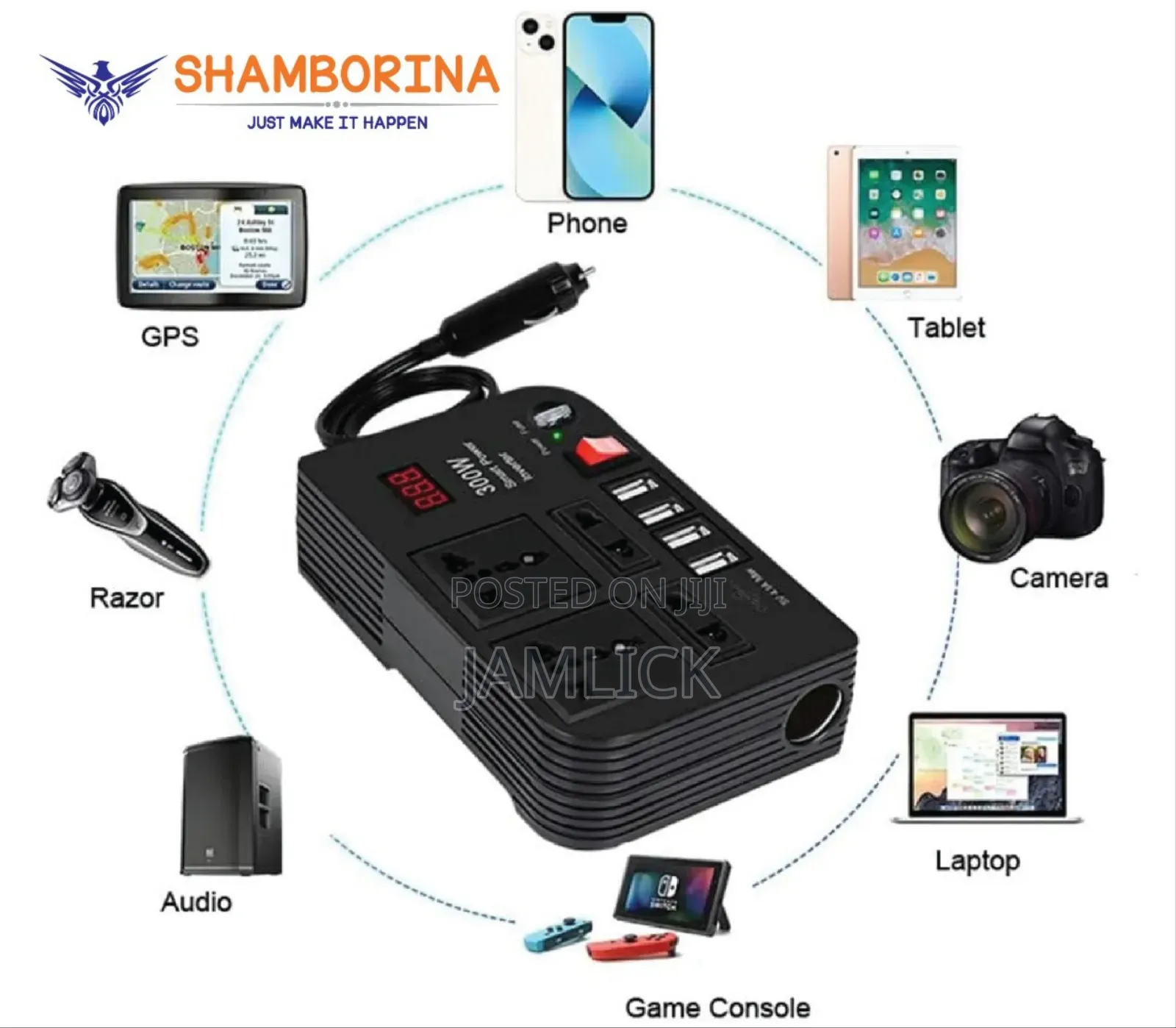 300w Car Power Inverter With Usb 3 Pin Socket Charger - Sh