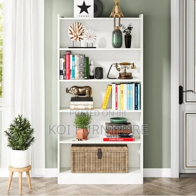 Office Chair : Durable Brown Wooden Vertical Open Storage 5-Shelf