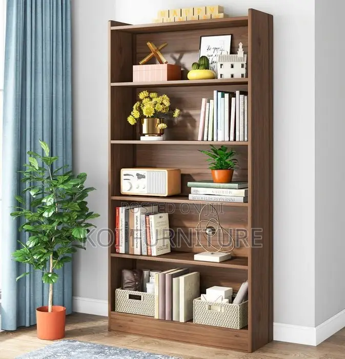 Office Chair : Durable Brown Wooden Vertical Open Storage 5-Shelf