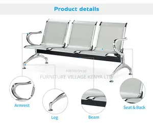 Office Bench; 3-seater Steel Reception Office Bench