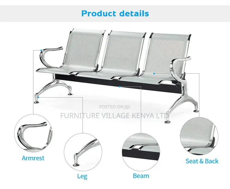 Office Bench; 3-seater Steel Reception Office Bench