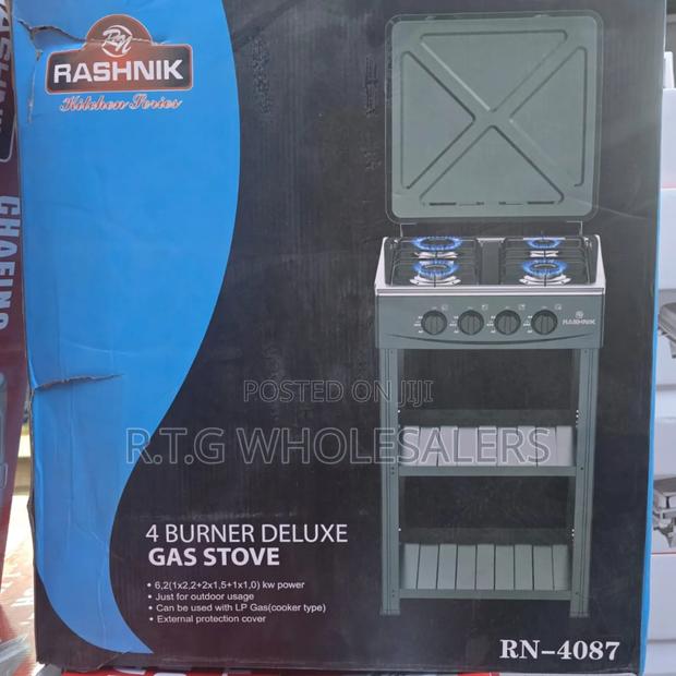 Rashnik 4 Burner Standing Cooker With Shelves - main view