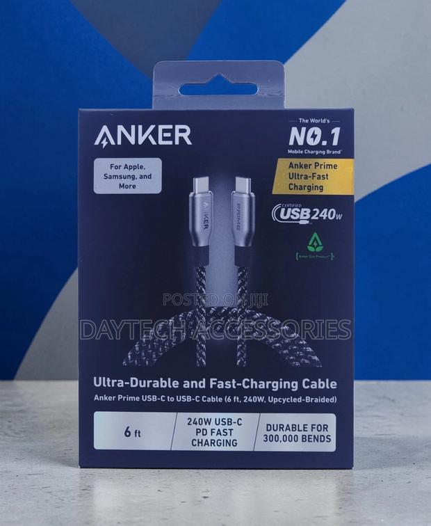 An Anker Prime 240w Usb-C to Usb-C Cable (6 Ft)