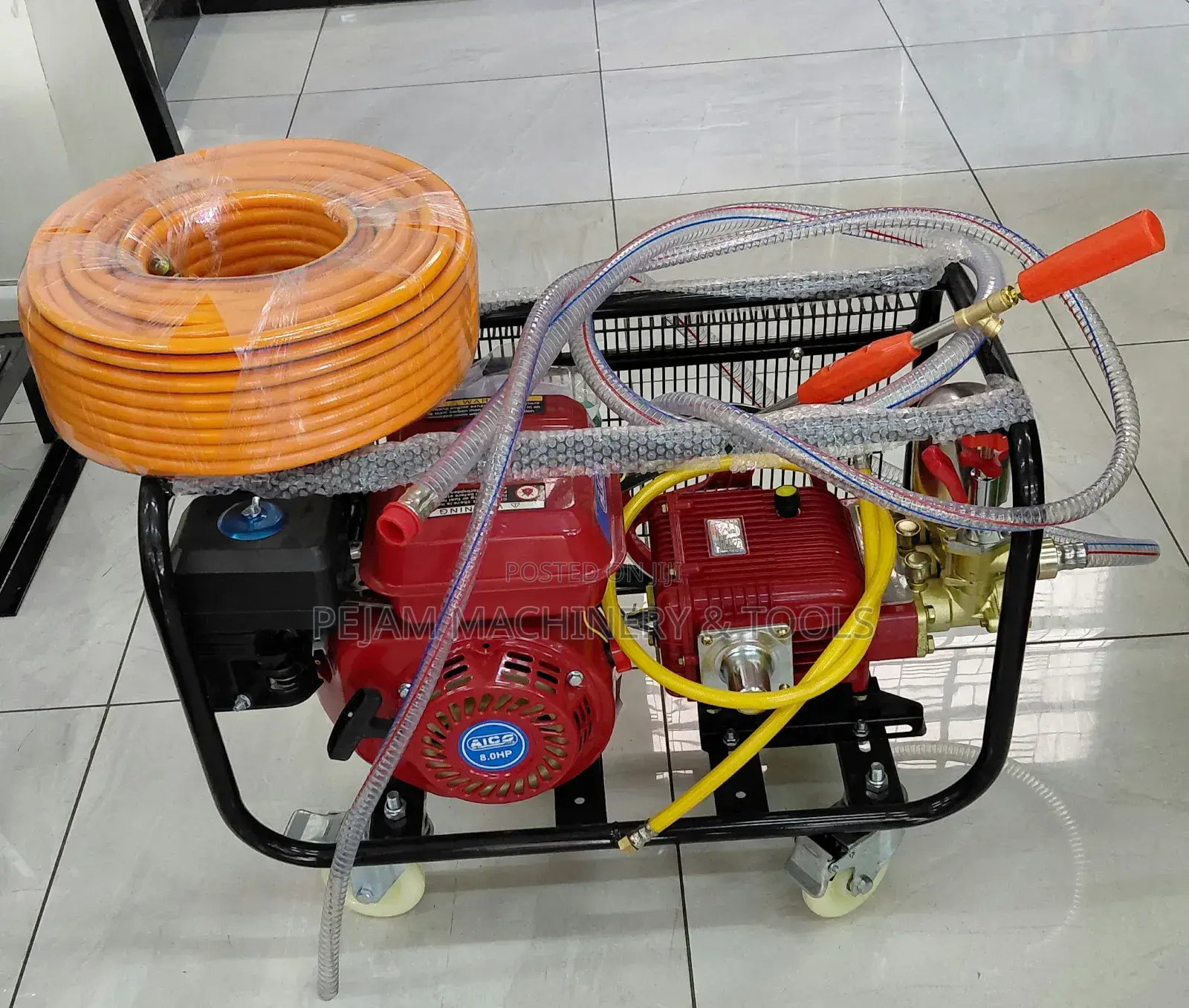 Aico Japan Trolley Sprayer Petrol 8hp Engine With 50m Hose Pipe