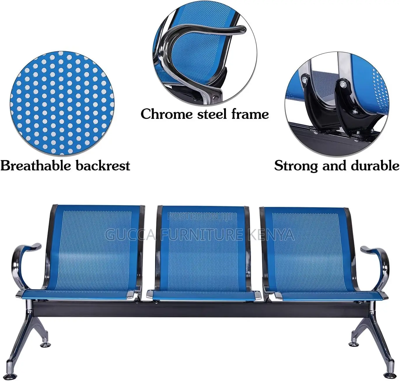 3-link Metallic Reception Office Waiting Bench