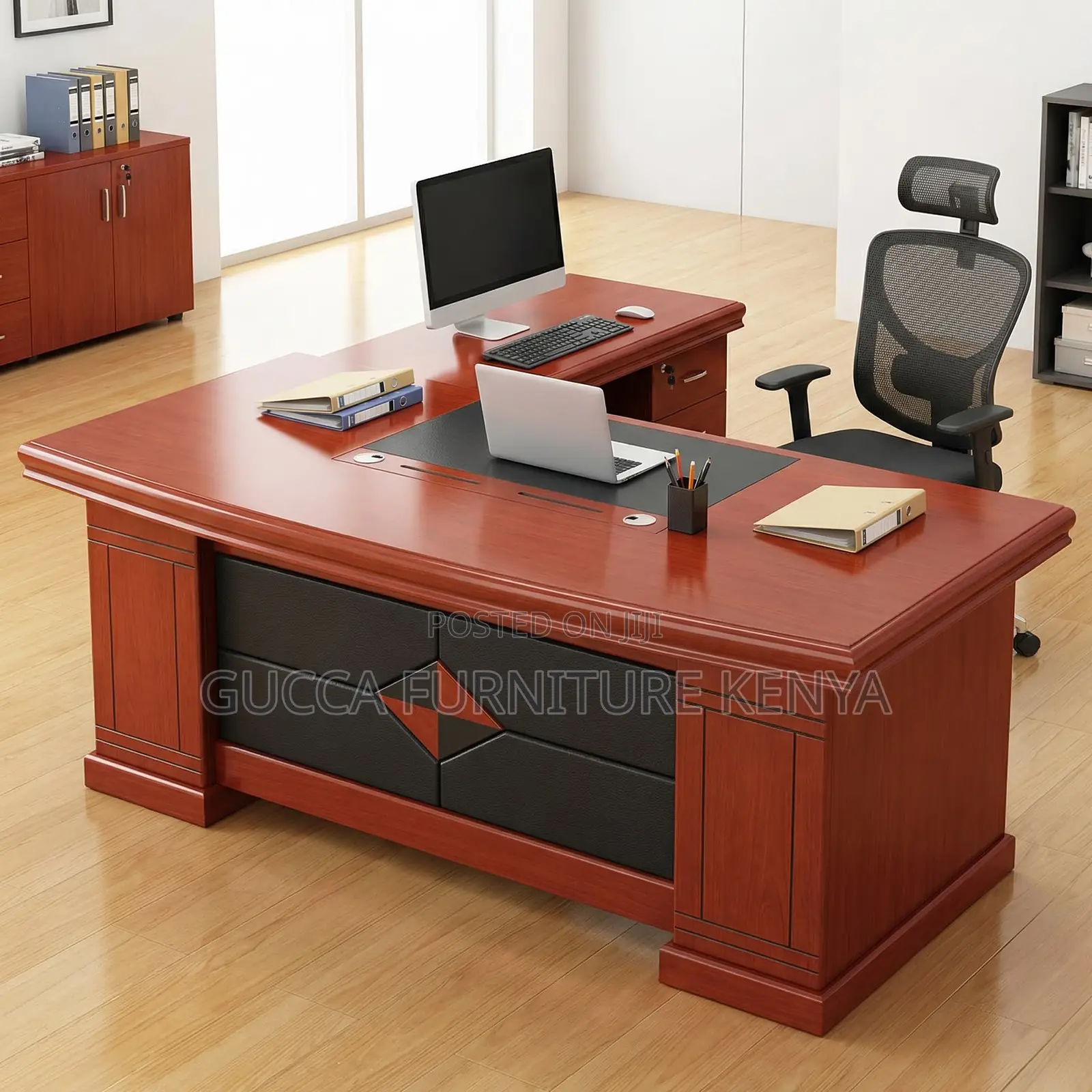 180cm Director's Mahogany L-shaped Office Desk
