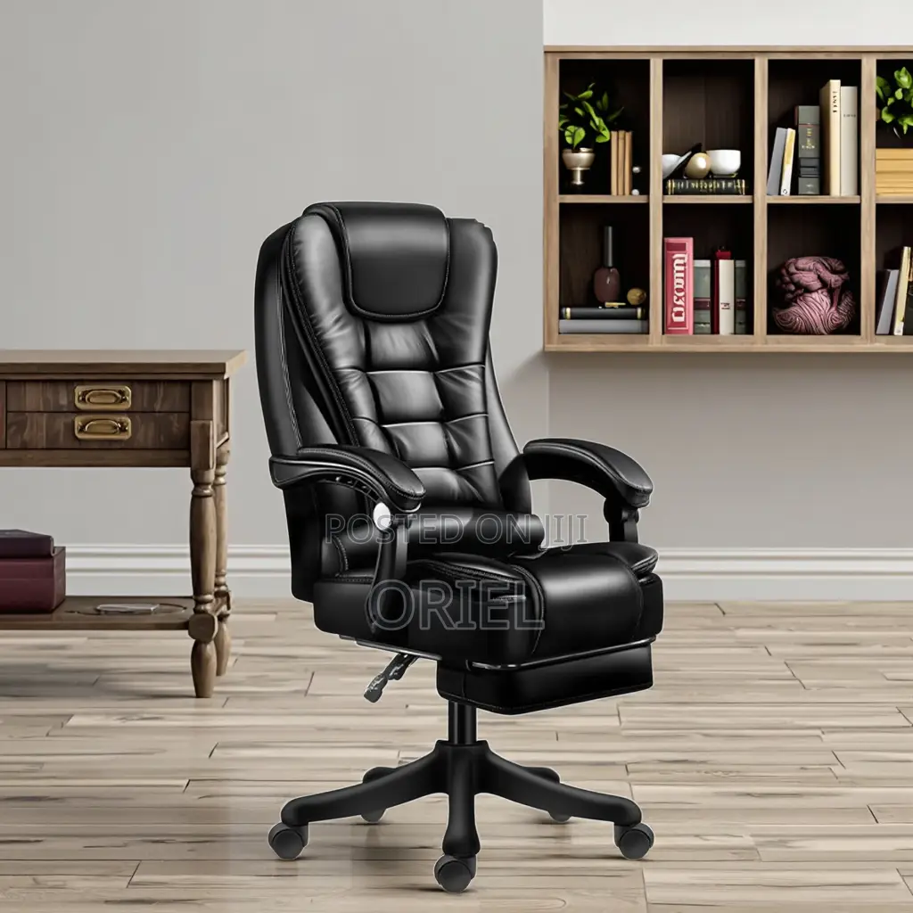 Office Chair : Executive High-Back Office Swivel Black Leather Chair