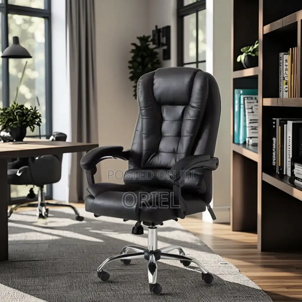 Office Chair : Executive High-Back Office Swivel Black Leather Chair