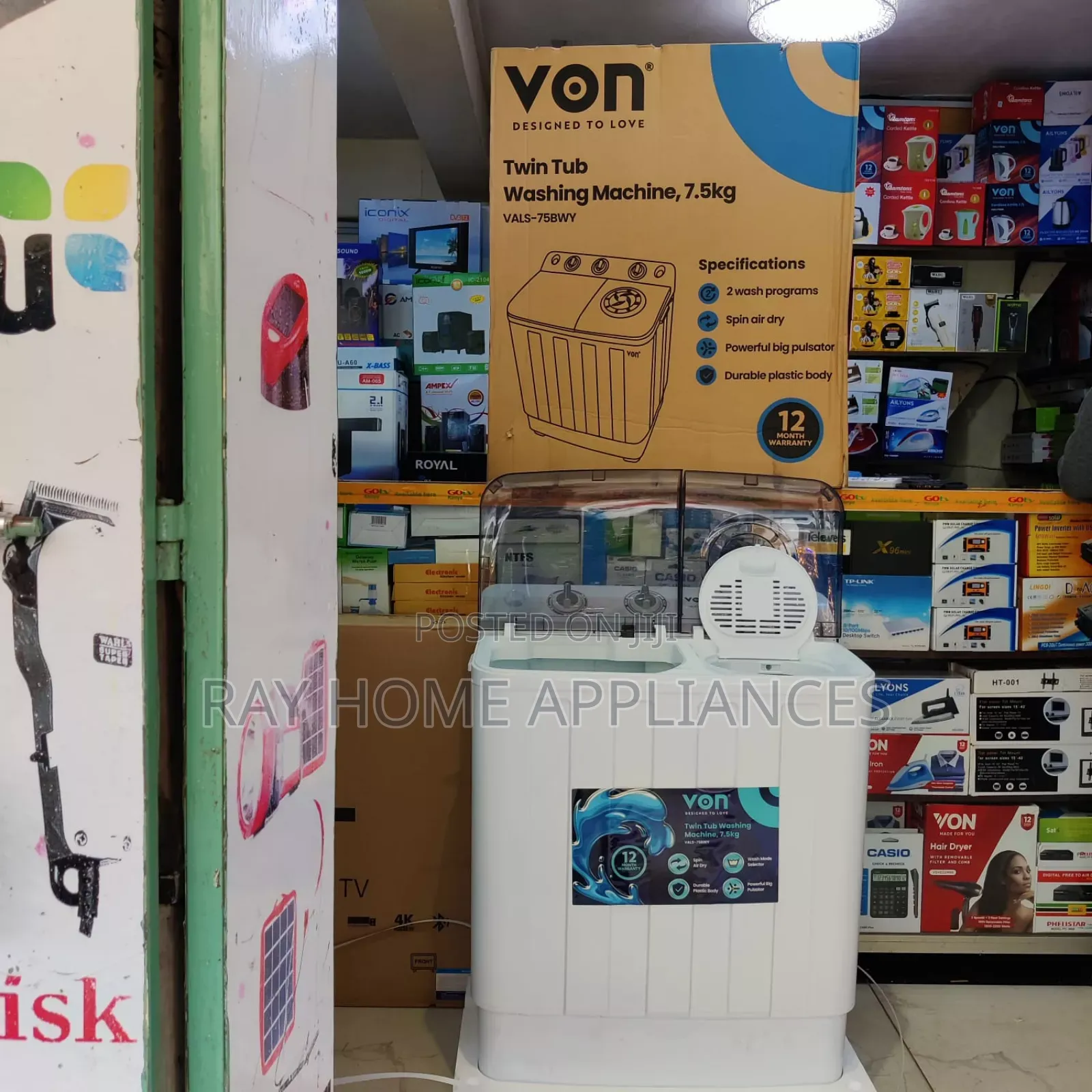7.5kgs Von Twin Tub Washing Machine