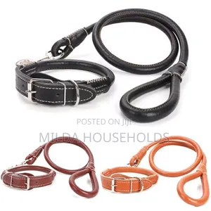 *Complete Set Easy Grip Rolled Up Leather Dog Collar and Leash.