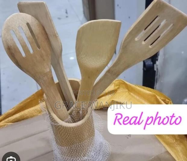 4pc Bamboo Cooking Spoons + Holder
