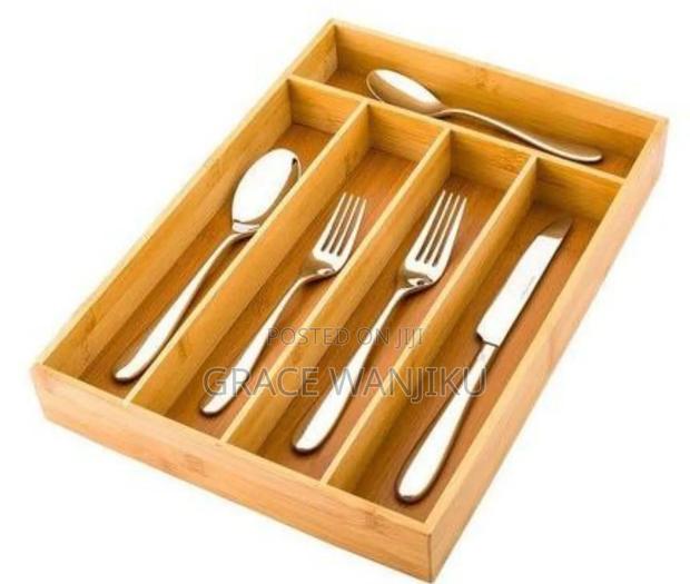 Fixed Size 33x24x4cm Dining 5 Slot Bamboo Cutlery Organizer*