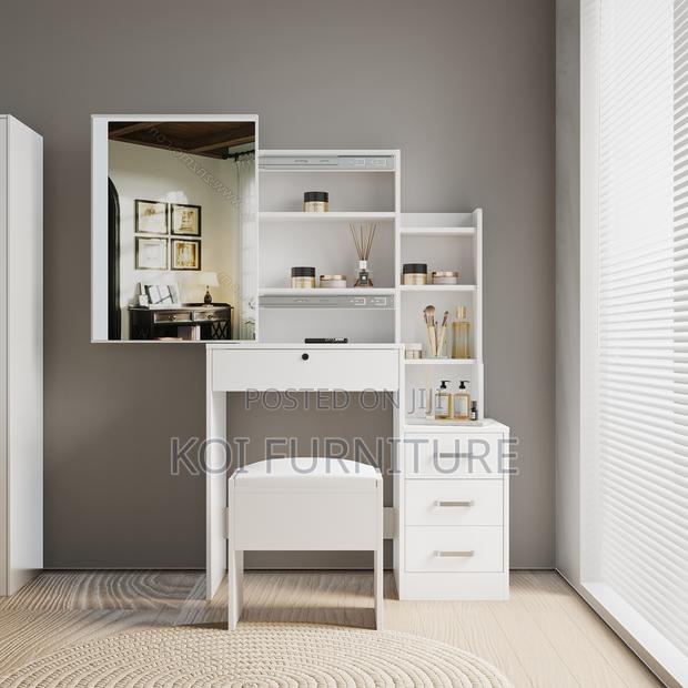 Dressers; White Elegant Vanity Dreessing Table With Sliding Mirror