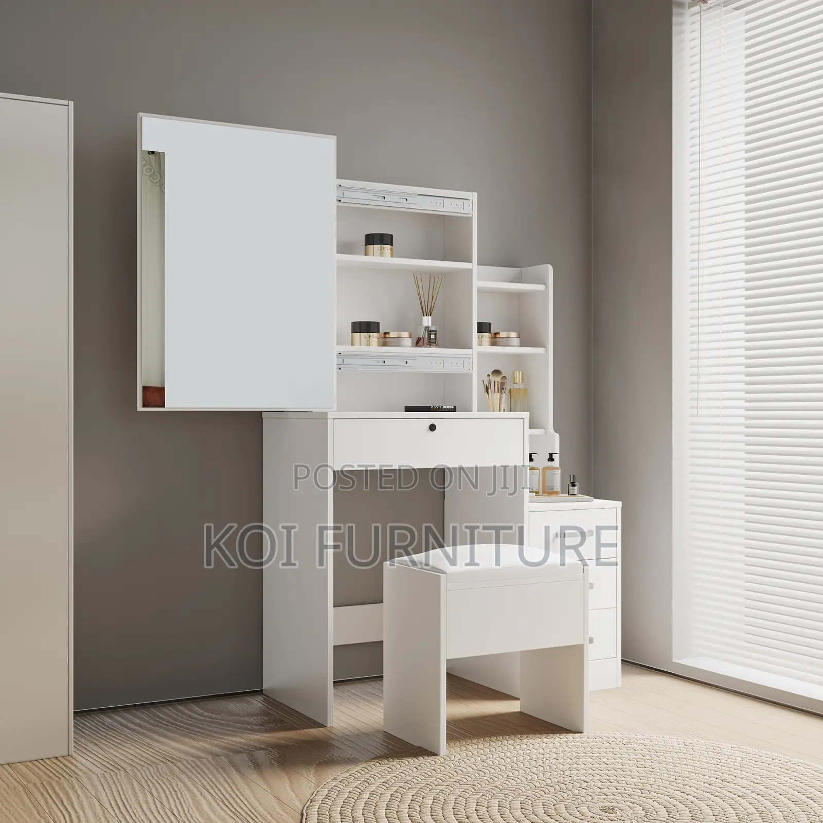 Dressers; White Elegant Vanity Dreessing Table With Sliding Mirror