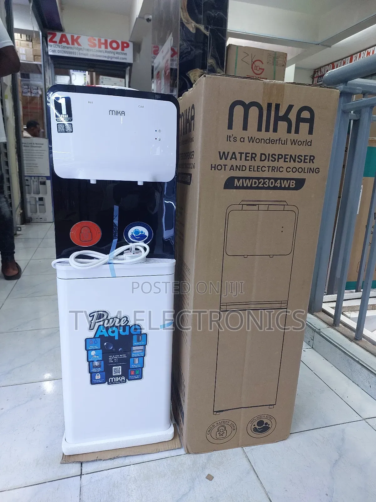 Mika Water Dispenser Hot Cold With Cabinet White Black