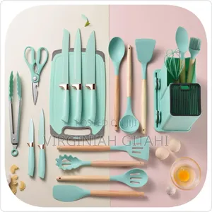 19pcs Heat Resistant Silicone Cooking Kitchen Spoon Set With Knives