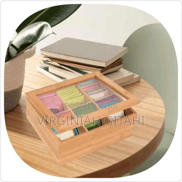 Brown *6 Compartment Bamboo Tea Bag Organizer With Clear Cover - thumbnail 2