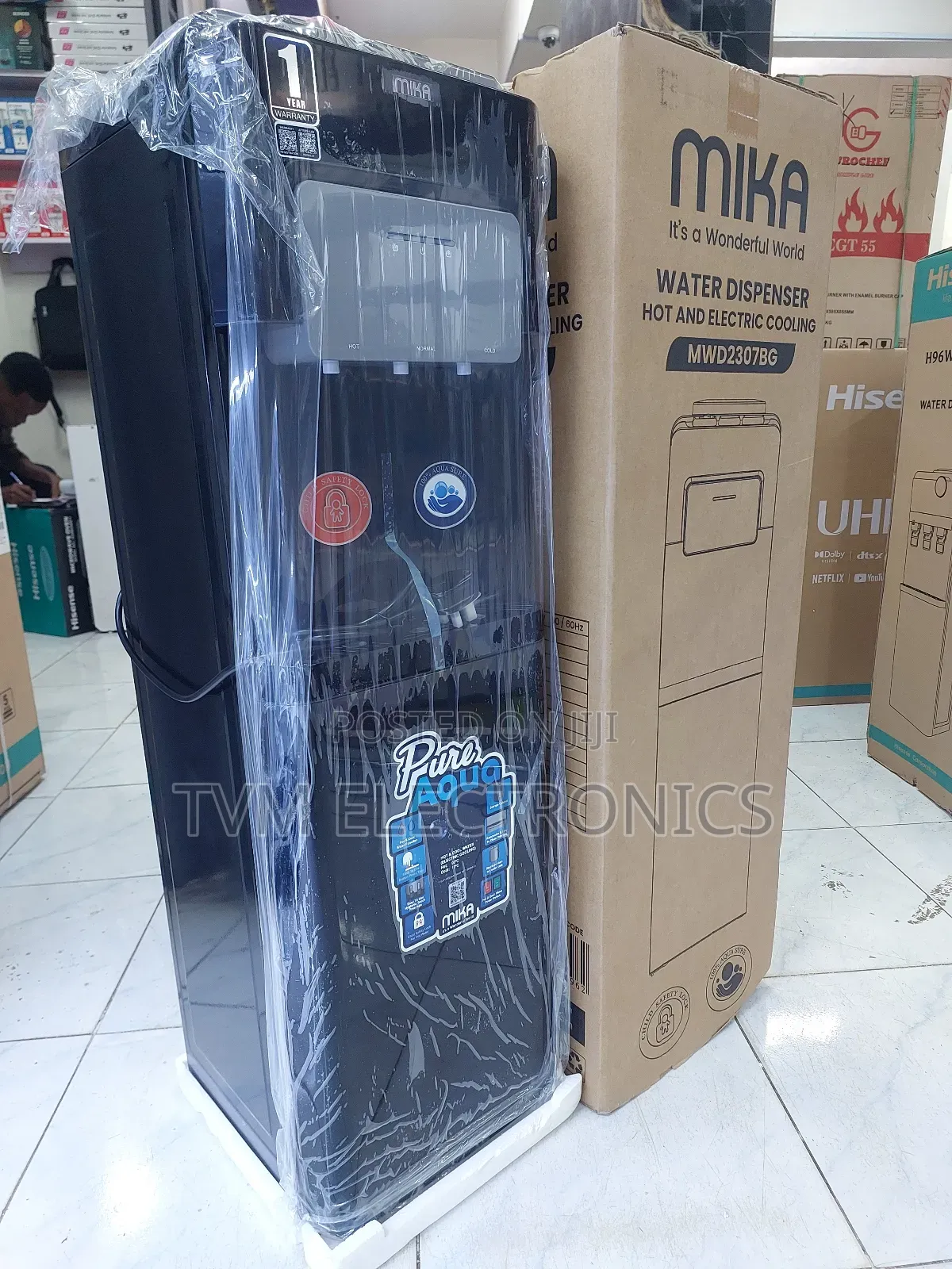 Mika Water Dispenser Hot Normal & Cold With Cabinet, Black & Grey