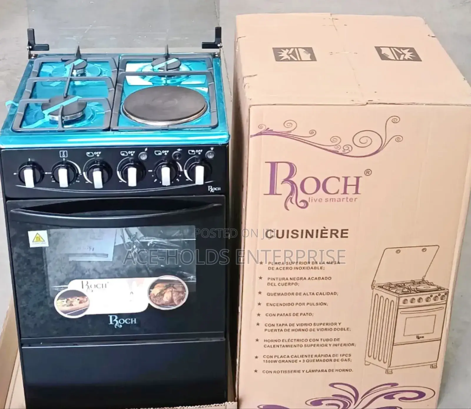 Roch (Black) 50×55 Standing 3+1 Cooker - Electric Oven