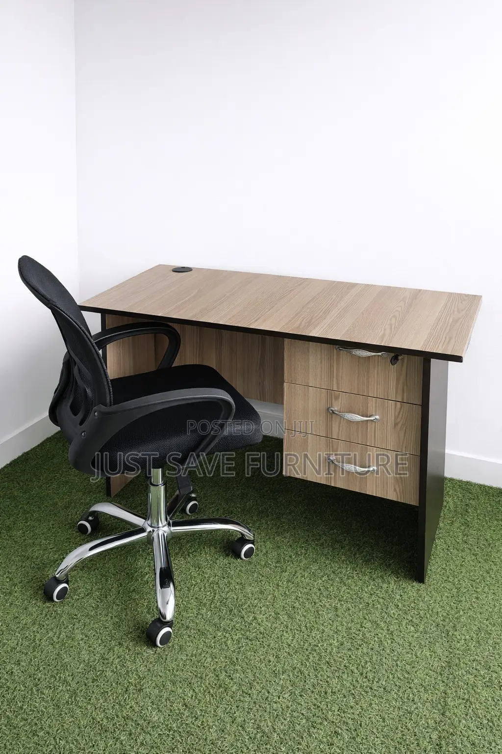 Modern Wooden Office Desk With 3 Drawers + Ergonomic Mesh Chair