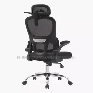 Office Chair; Black Ergonomic Office Chair With Flip Arms