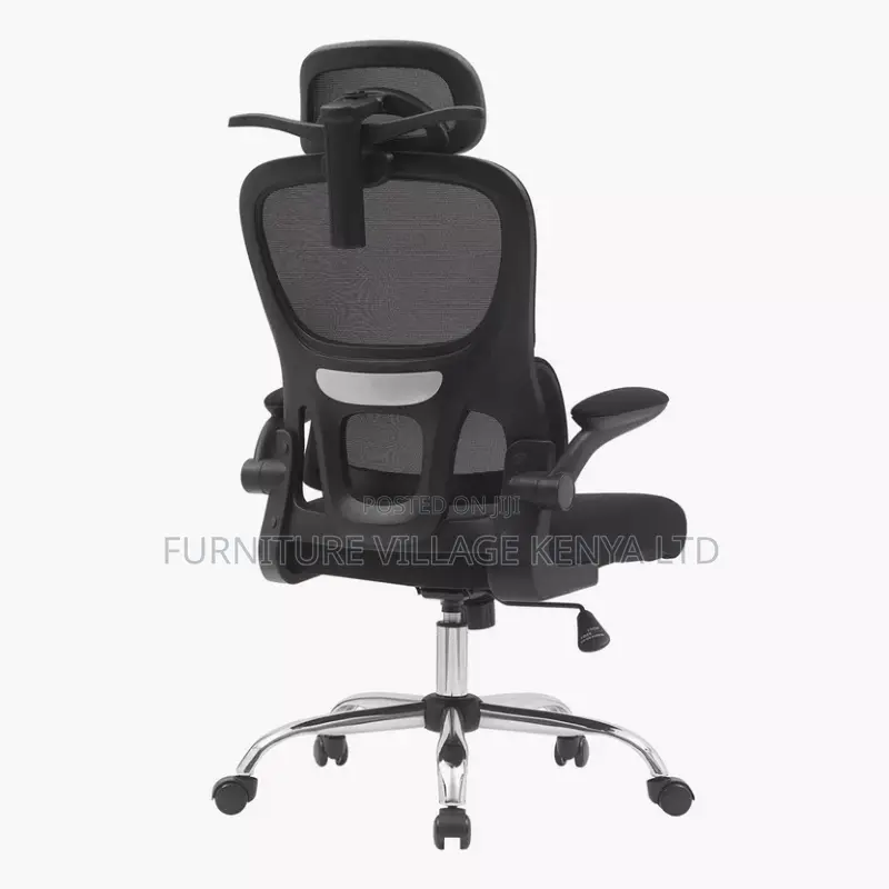 Office Chair; Black Ergonomic Office Chair With Flip Arms