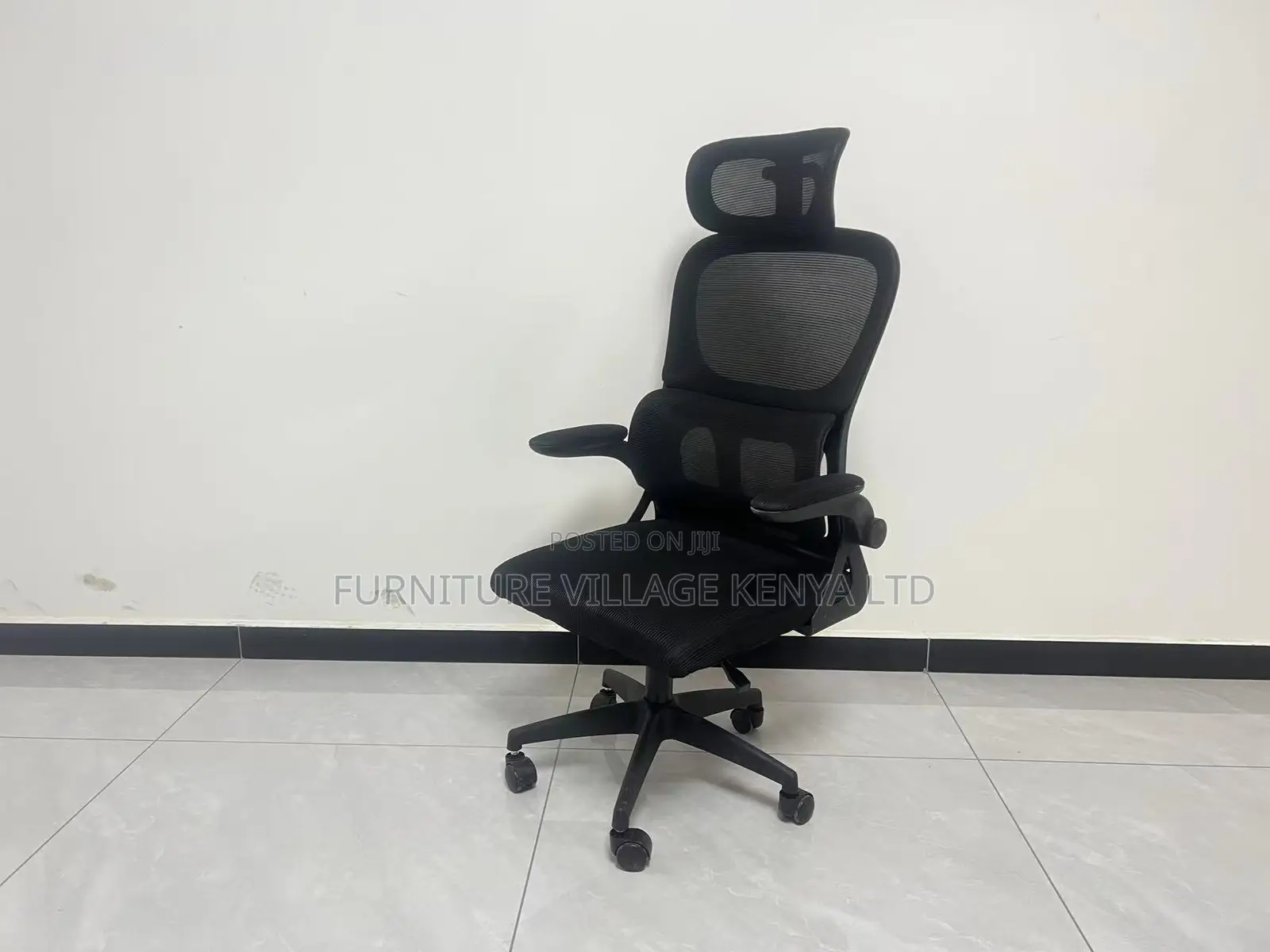 Office Chair; Black Ergonomic Office Chair With Flip Arms