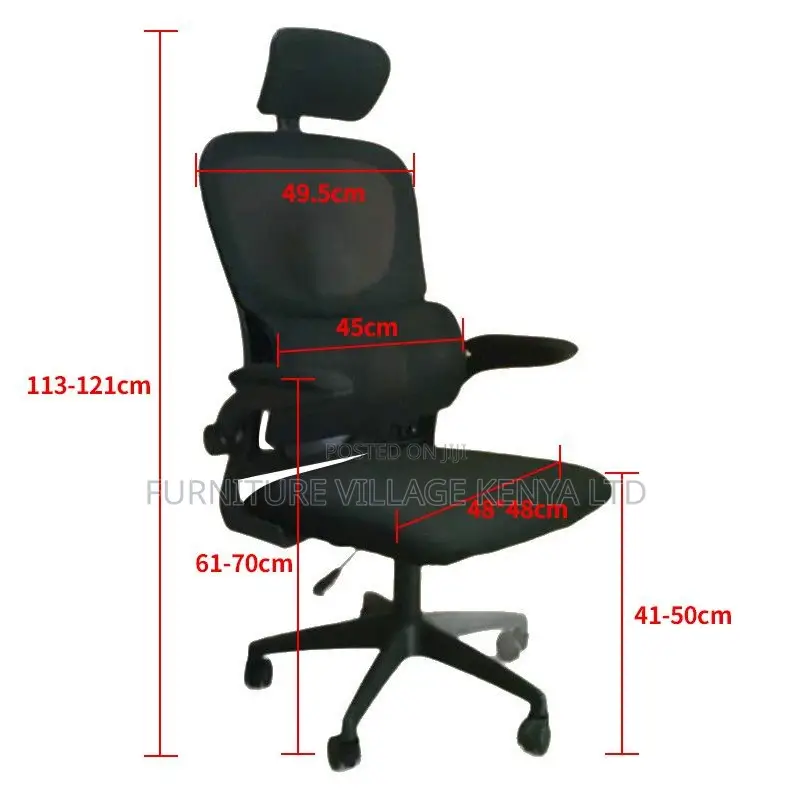 Office Chair; Black Ergonomic Office Chair With Flip Arms