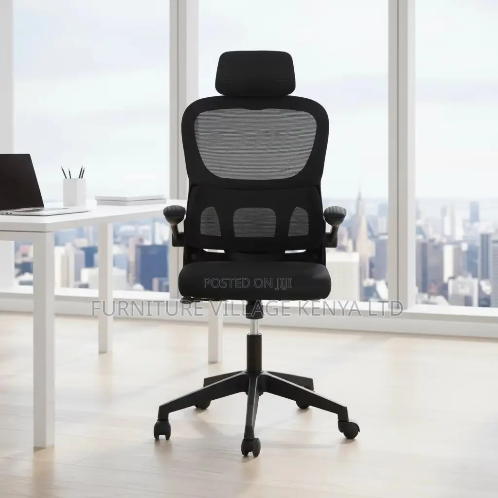 Office Chair; Black Ergonomic Office Chair With Flip Arms