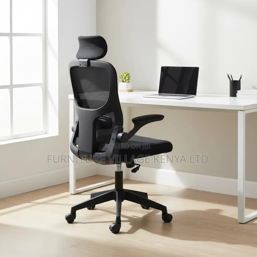 Office Chair; Black Ergonomic Office Chair With Flip Arms