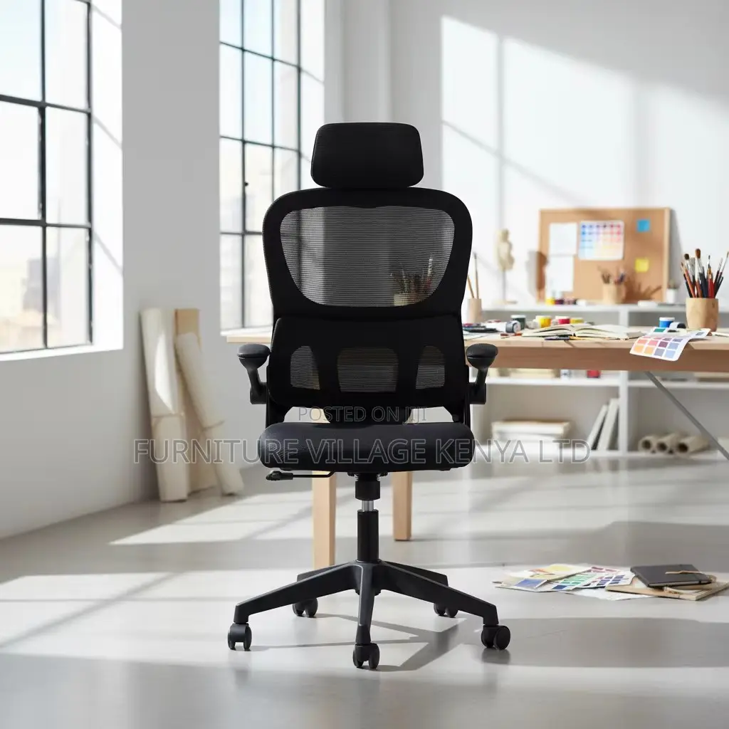 Office Chair; Black Ergonomic Office Chair With Flip Arms