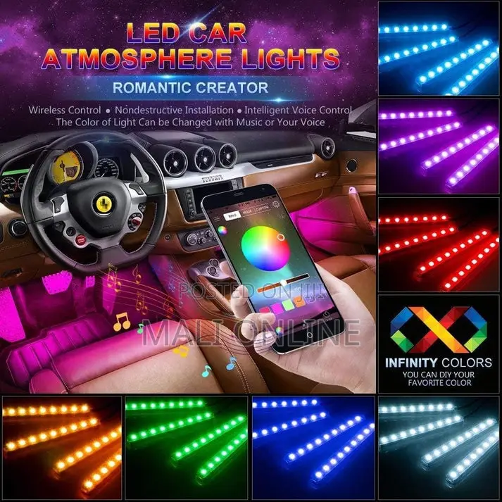 Car Led Strip Lights Interior RGB Ambient Lighting Kit App Control